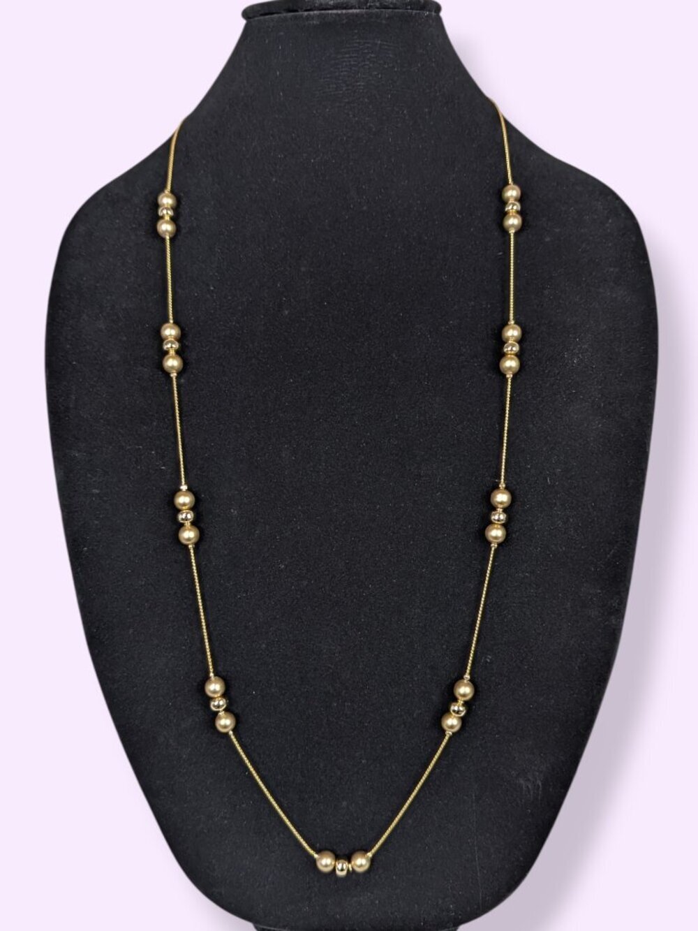 (2/$20) Long Gold Tone Bead Accent Chain Necklace